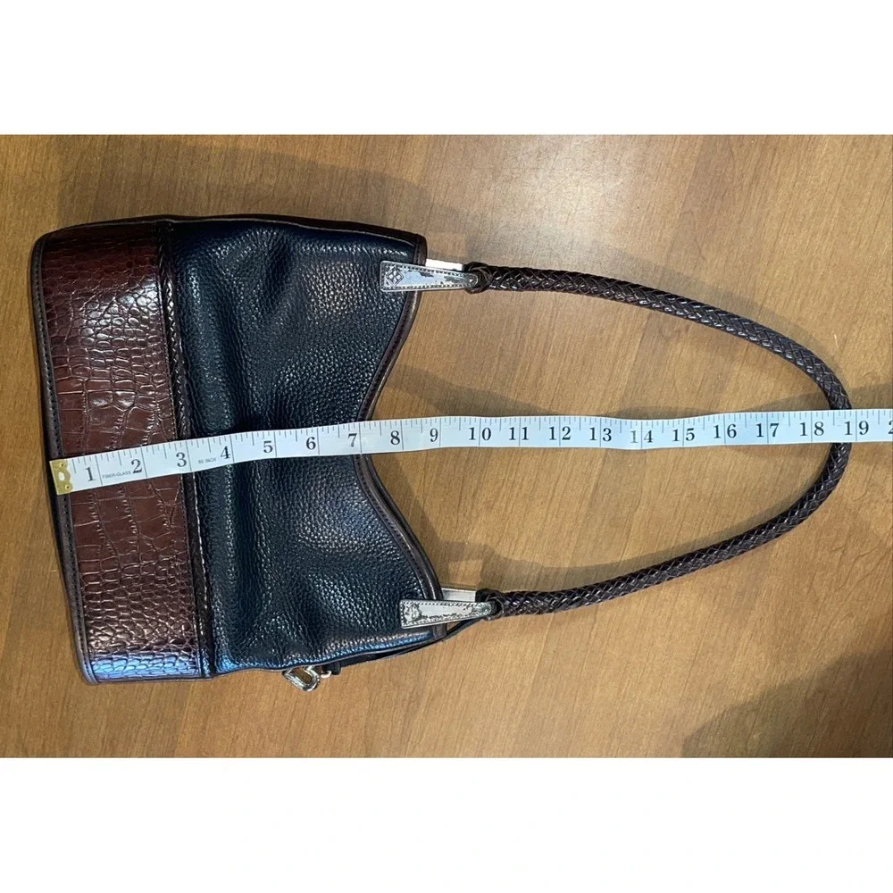 VTG Brighton Purse Black Brown A417474 Croc Pebble Braided Handle Western Ranch